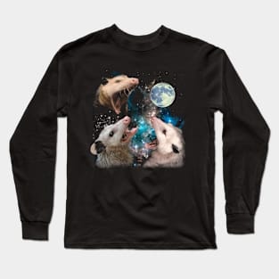 Nightly Nomad Embrace Nocturnal Vibes with Stylish Opossum Tees Long Sleeve T-Shirt